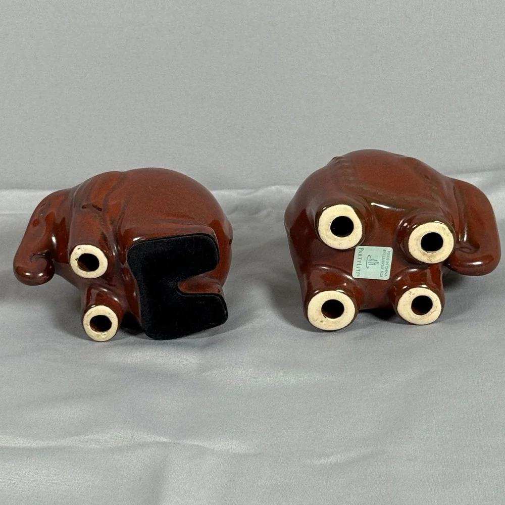 2 Partylite Elephant Votive Tea Light Candle Holders VTG Brown‎ Thai EUC
